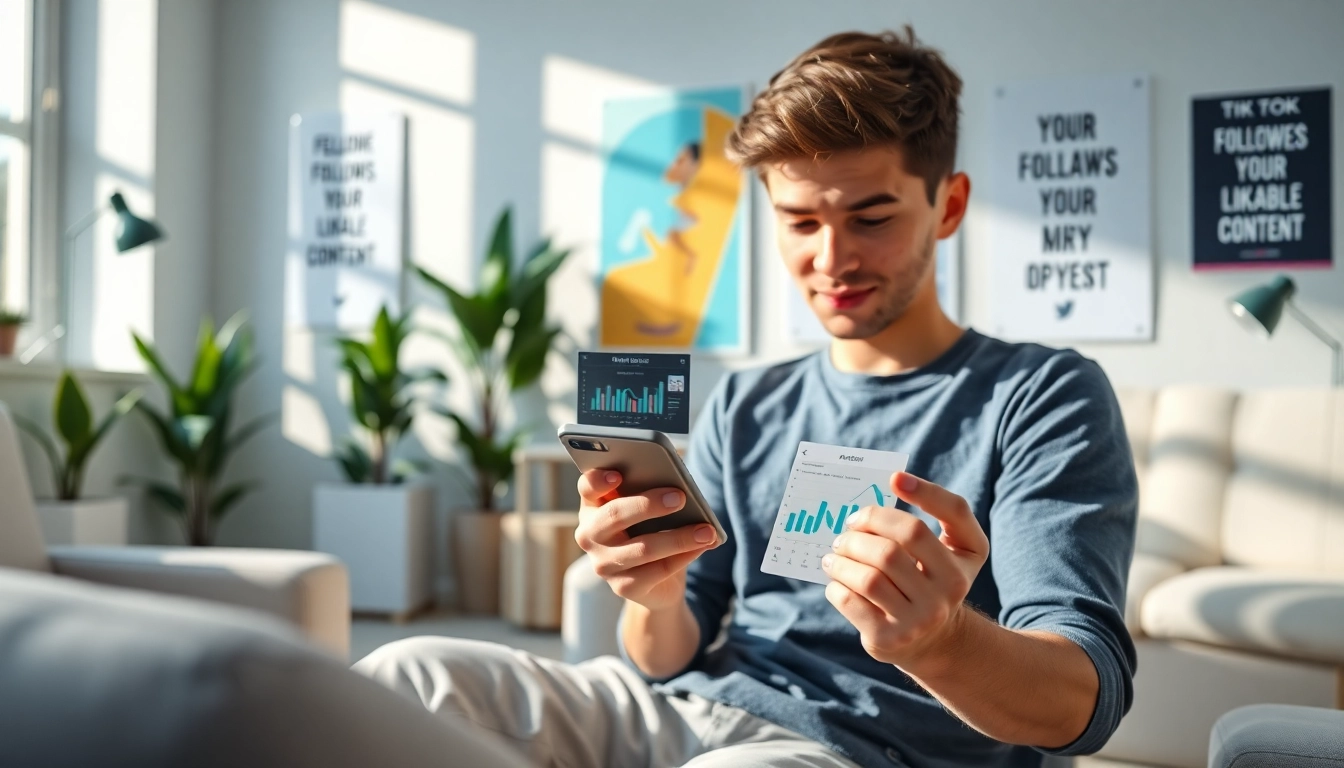 tiktok いいね 買うのための分析をする若いインフルエンサー