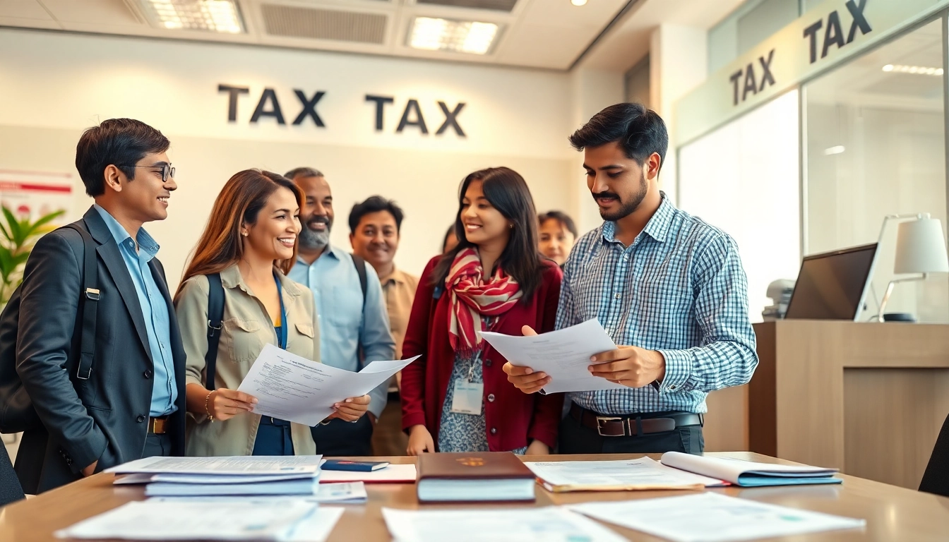 KRA PIN Registration for Foreigners process with diverse individuals and tax agents in a bright office.