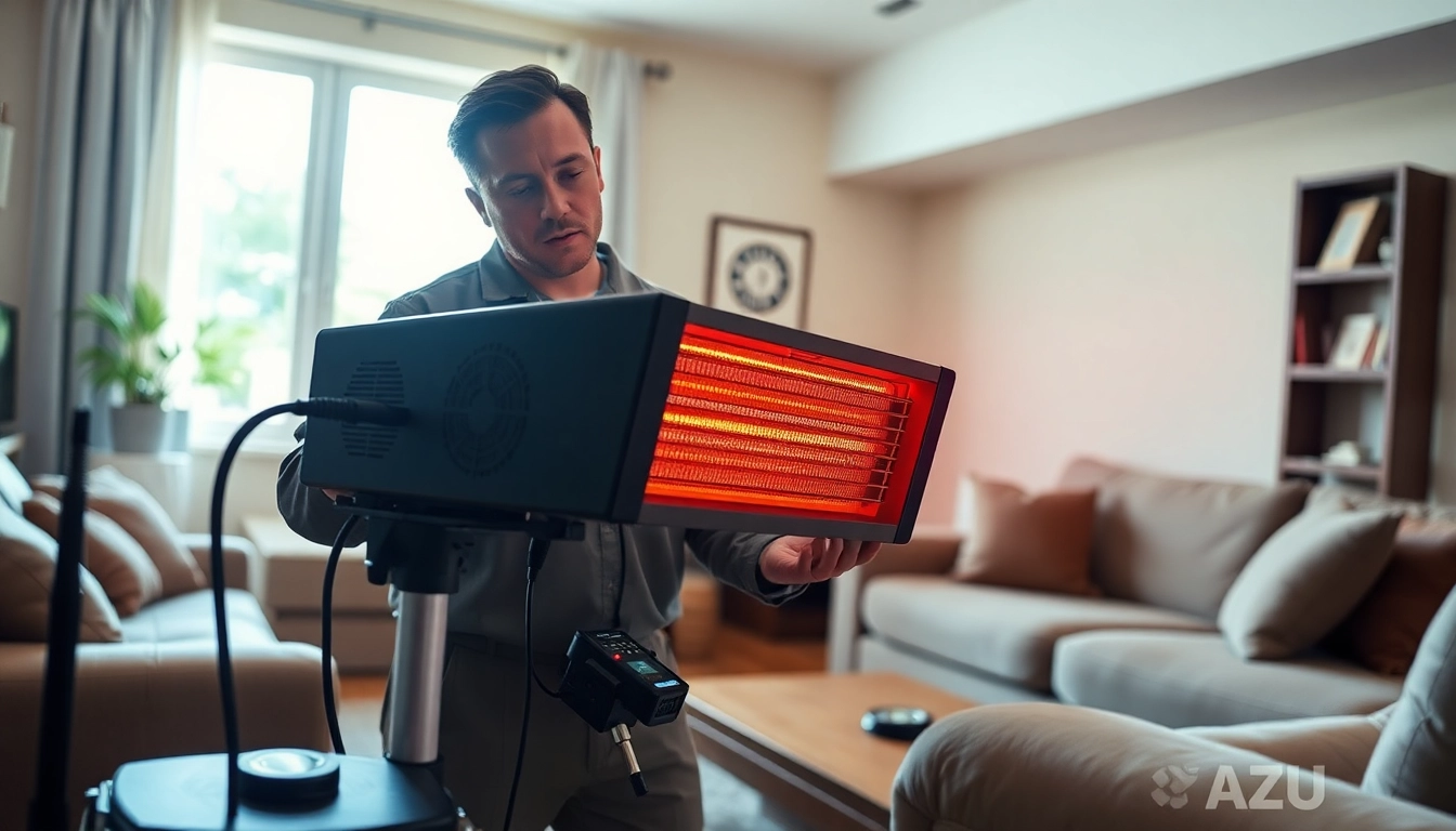 Technician conducting bed bug heat treatment in a clean residential space.