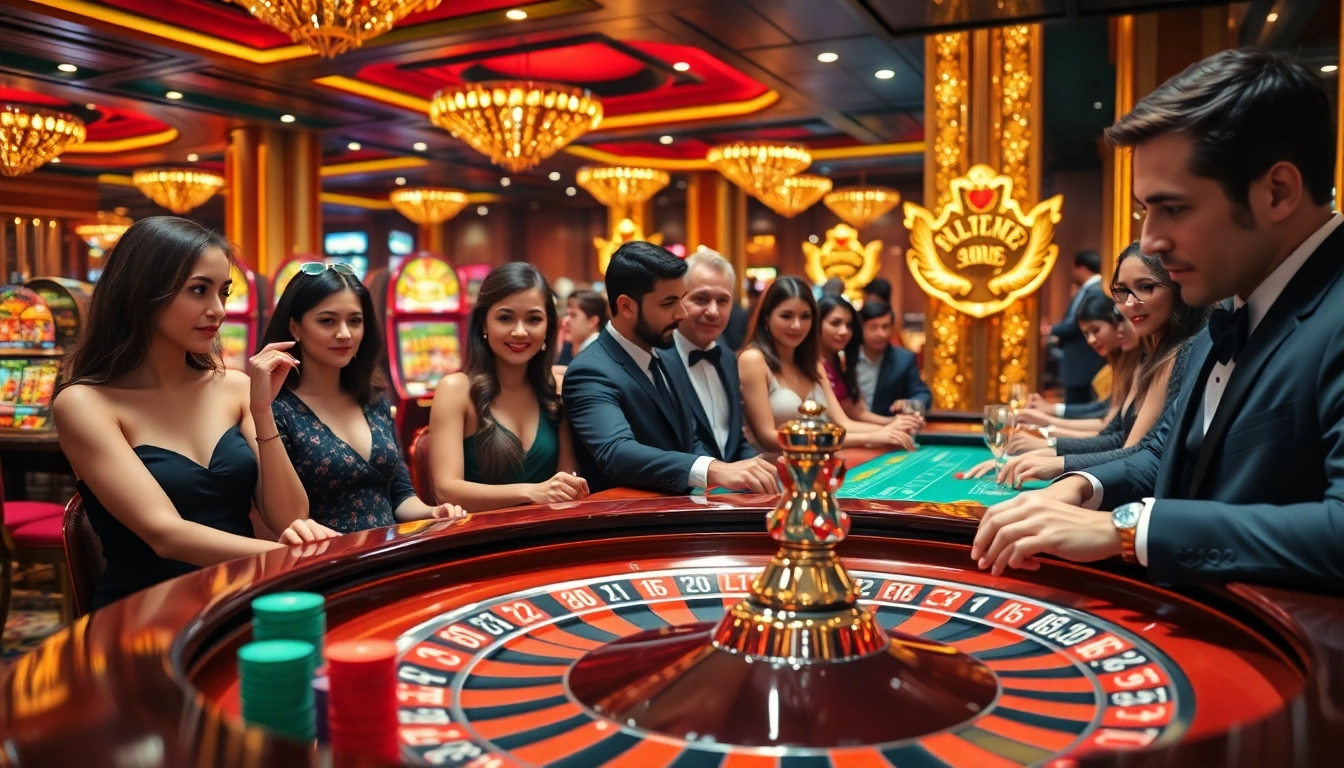 Players strategizing at a luxurious casino table featuring the 주소모음 game environment.
