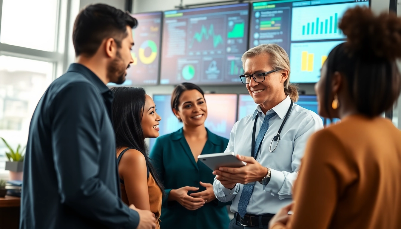Engaging enterprise assistant facilitating teamwork in a modern office setting with advanced tools.