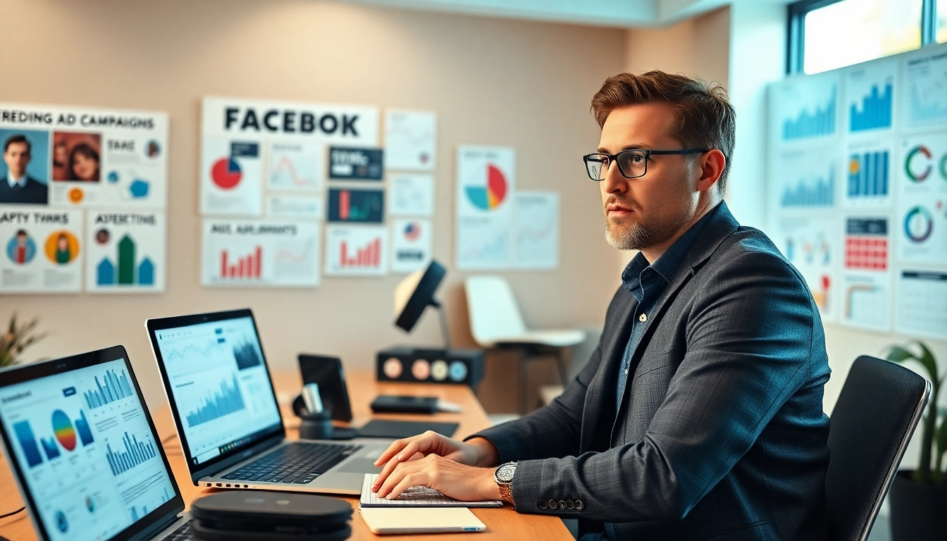 Boost your business with effective Facebook advertising strategies illustrated by a marketing expert.