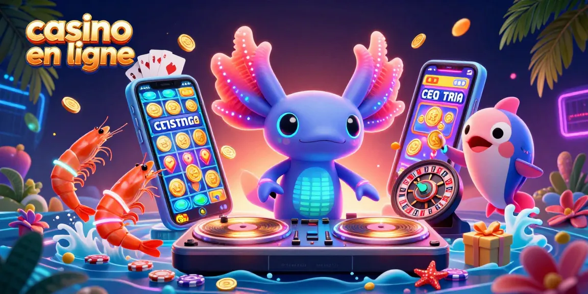 Jouez à casino en ligne en découvrant une illustration 3D animée d'axolotl DJ et ses amis.
