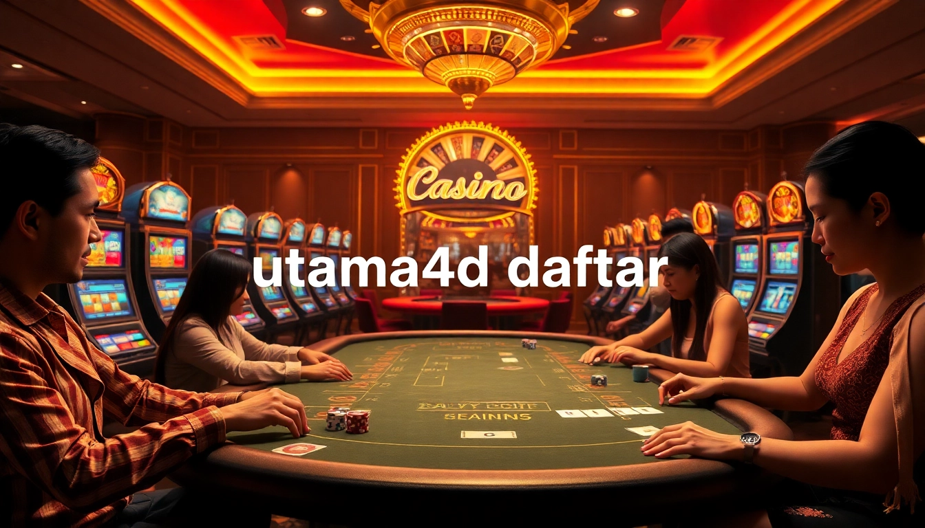 Adegan permainan dengan pemain dan meja kasino mewah menekankan utama4d daftar untuk strategi taruhan yang lebih baik.