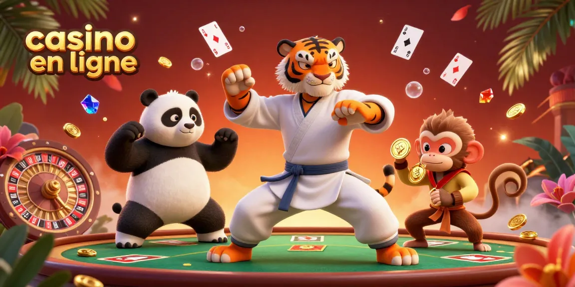 Accédez à l'excitation du casino en ligne avec un tigre kung-fu, un panda défiant et un singe farceur volant un médaillon d'or.