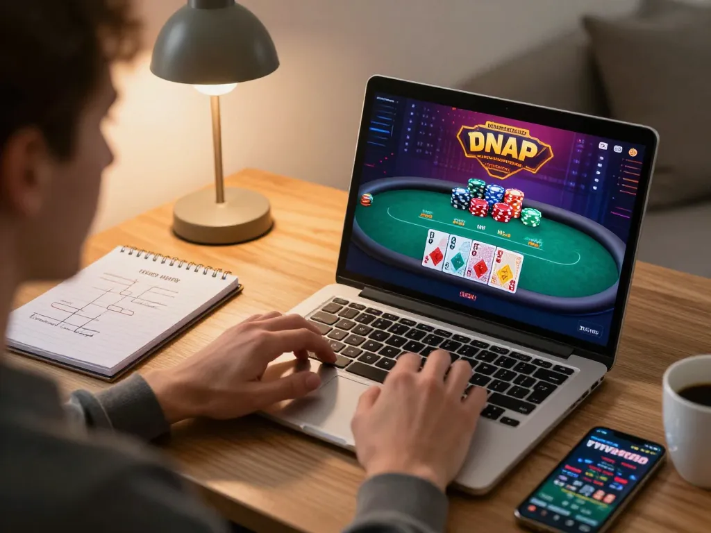 Engaged player enjoying online poker at home using 678vip trang chủ for thrilling gameplay
