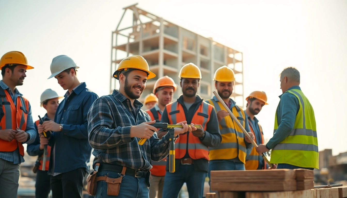 Engaging trainees in a construction apprenticeship collaborating on a building site.