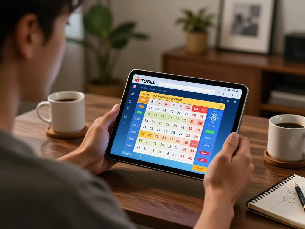 Player using gtatogel app on tablet to place bets in cozy home environment.