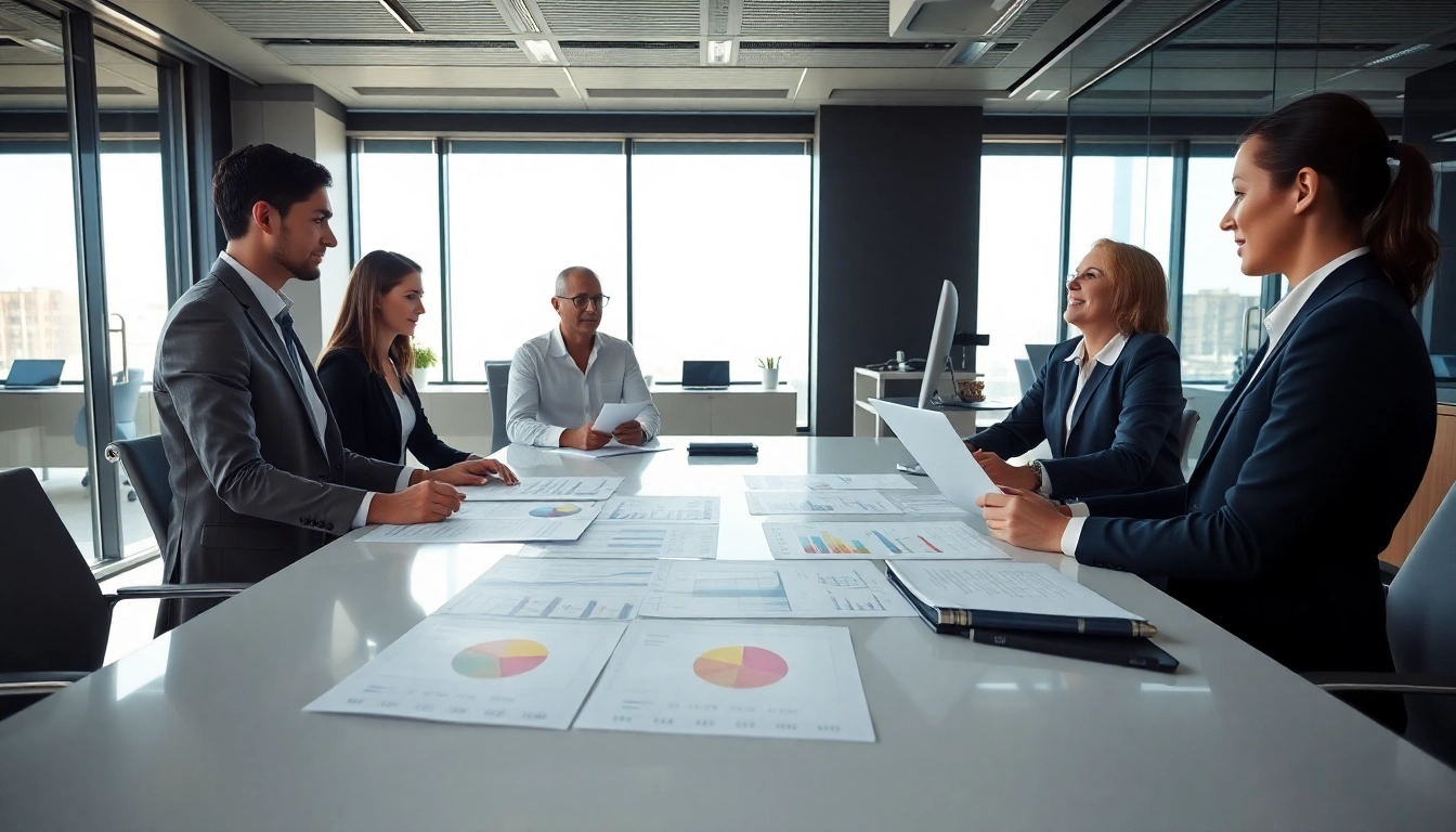 People discussing Federal and State contracts in a modern office setting, showcasing collaboration and professionalism.