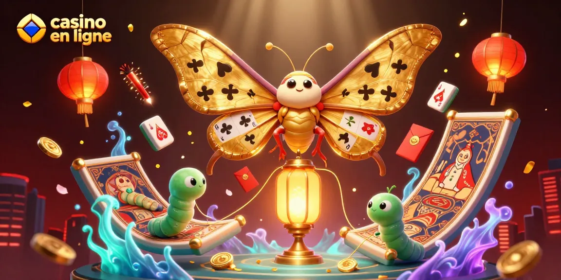 Jouer au casino en ligne avec une illustration 3D d'un papillon et des éléments de jeu