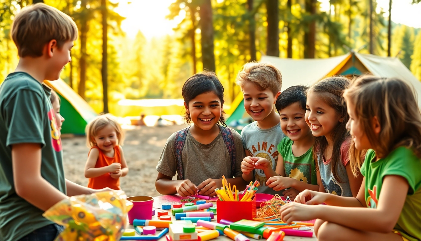 Children creating memories at a coed summer camp with joyful teamwork.