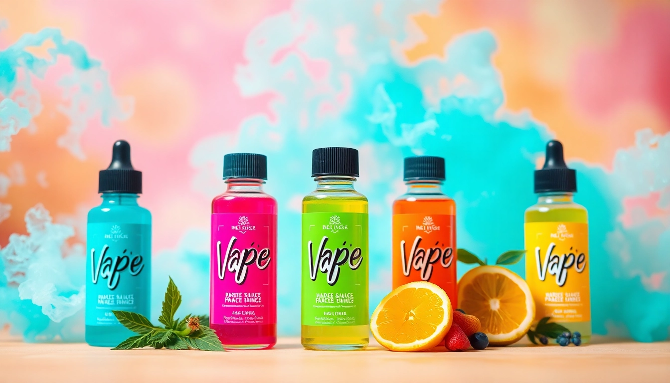 Showcase vibrant vape juice bottles at Vape Juice Depot, surrounded by clouds of vapor for a lively experience.