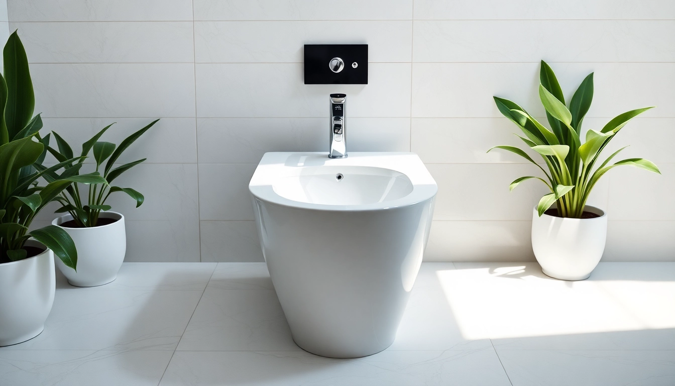 Bidet moderno installato in un bagno elegante con decorazioni minimaliste.