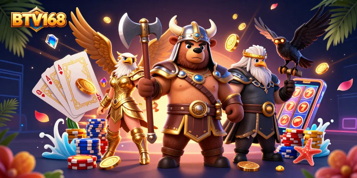 BTV168 offers exciting gaming experiences with Viking and casino elements in a vivid 3D scene.