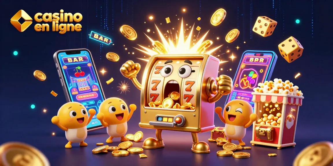 Jackpot d'un casino en ligne rempli de pièces, mettant en avant une machine à sous animée