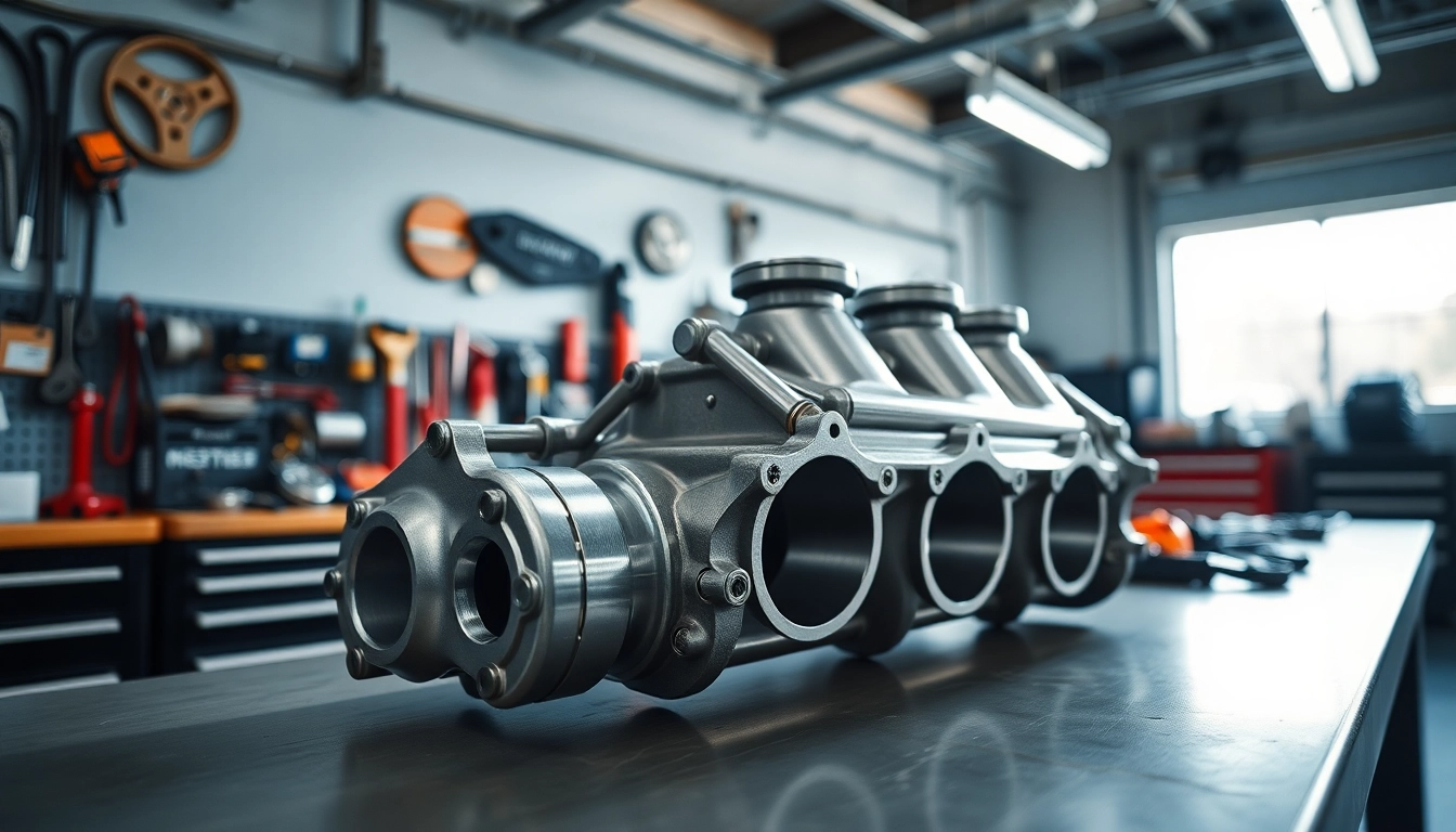 Showcasing RVNG S58 Intake Manifold Block-Off on a mechanic’s workbench with tools.