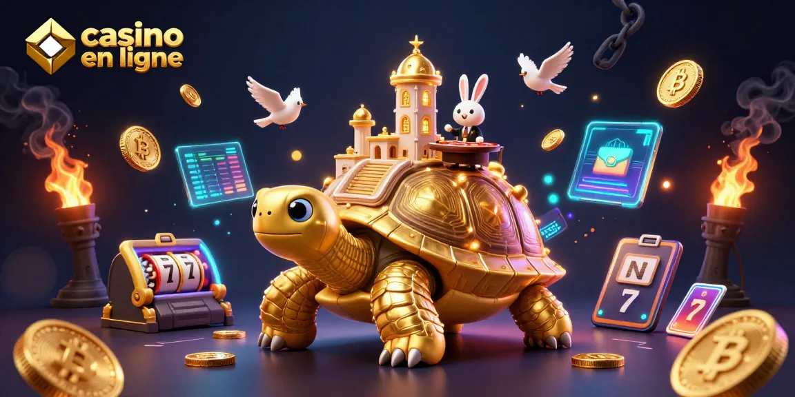 Visitez le casino en ligne avec une tortue dorée et un croupier lapin au jeu de cartes.