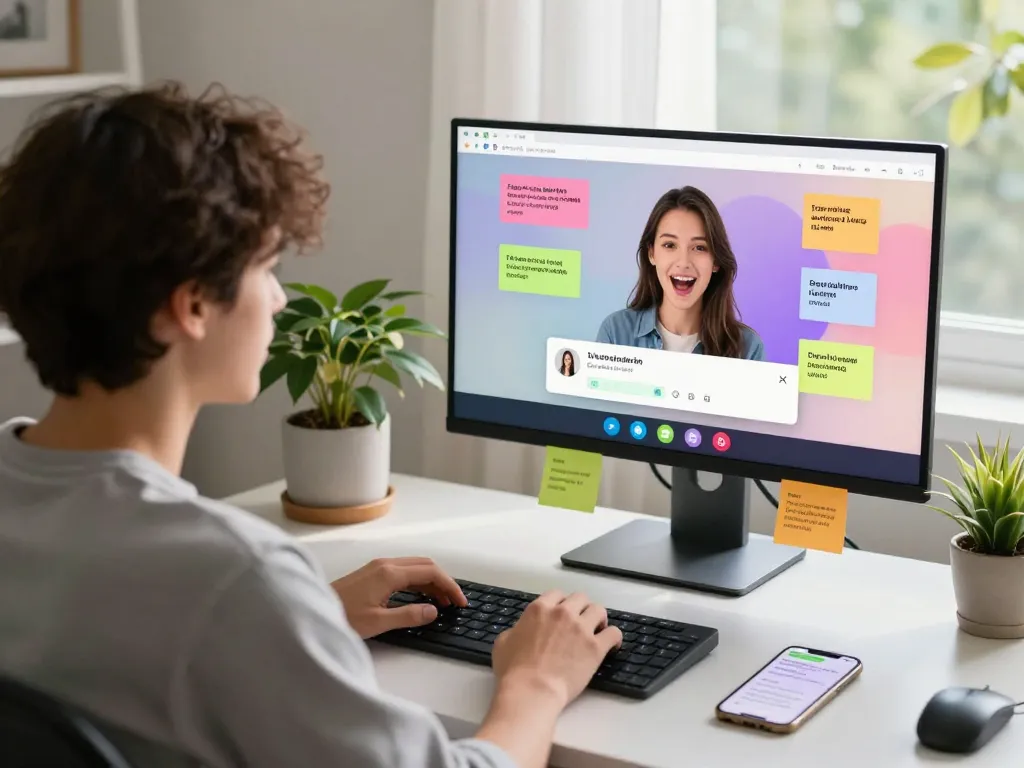 Engaging conversation with an AI chatbot highlighting sex chat AI experience in a vibrant home workspace.