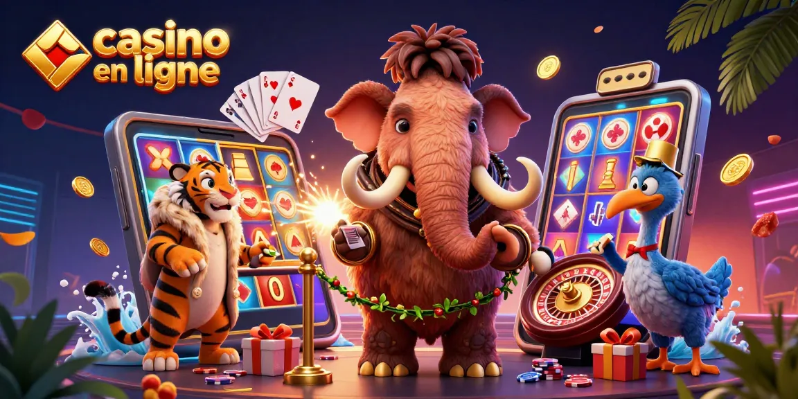 Casino en ligne : un mammouth bouncer et un tigre VIP, ambiance casino dynamique.