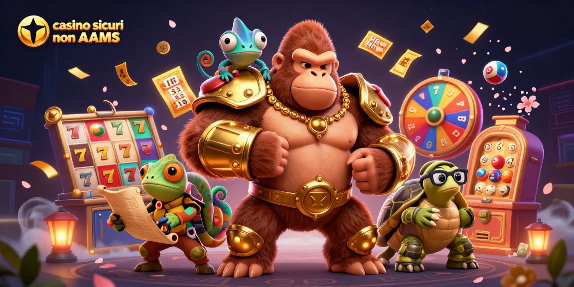 Gioca ai casinò sicuri non AAMS con slot e premi entusiasmanti in un'illustrazione 3D accattivante.