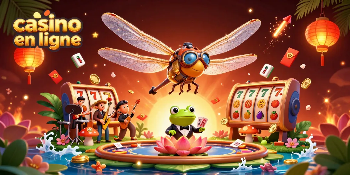 Jouez au casino en ligne avec un croupier grenouille et un pilote libellule en pleine action.