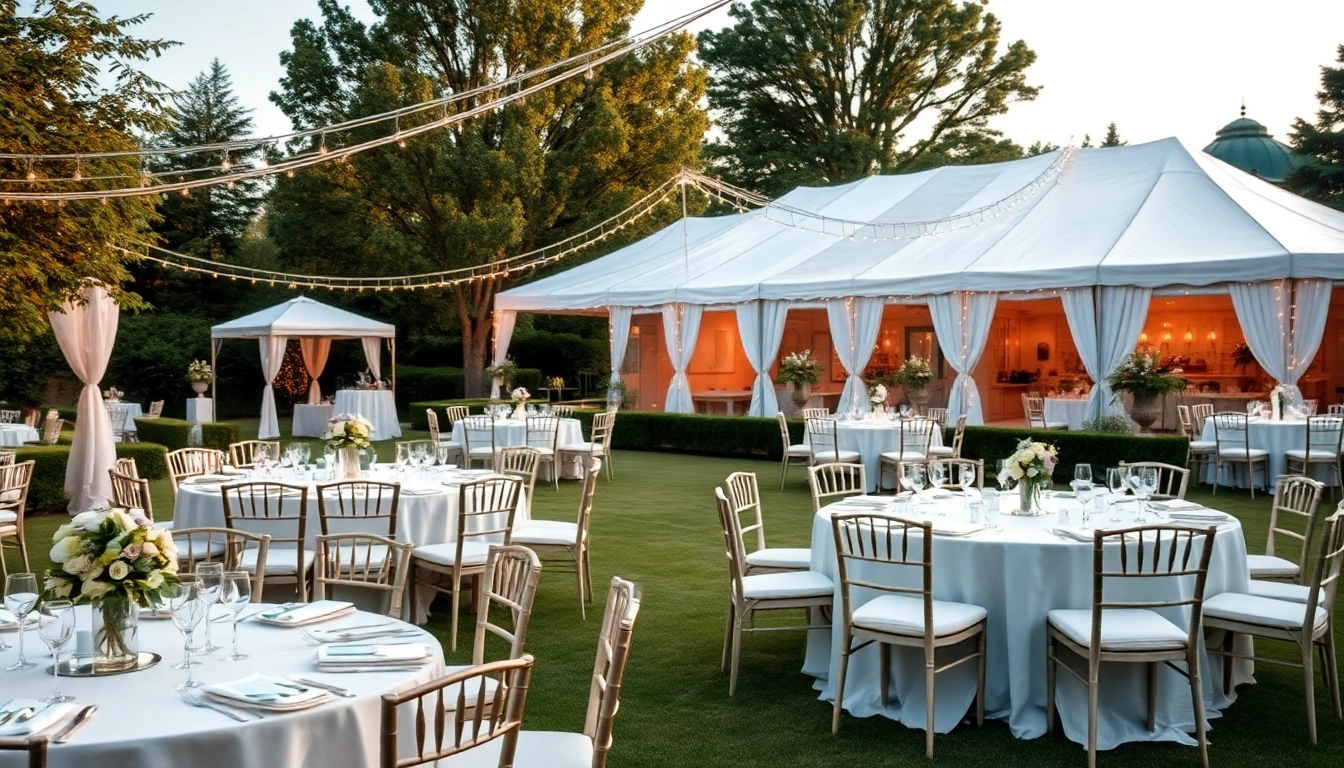Stunning outdoor event rentals setup showcasing elegant tents and dining area.