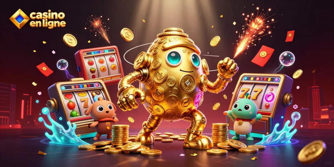 Action avec le casino en ligne : Golem d'or en pièces et machines à sous illuminées.
