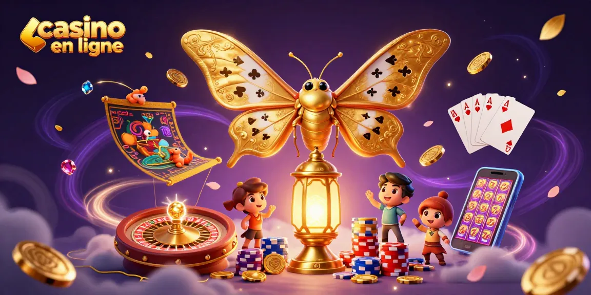 Visuel captivant représentant un casino en ligne avec des éléments de jeux et de la chance, une scène animée.