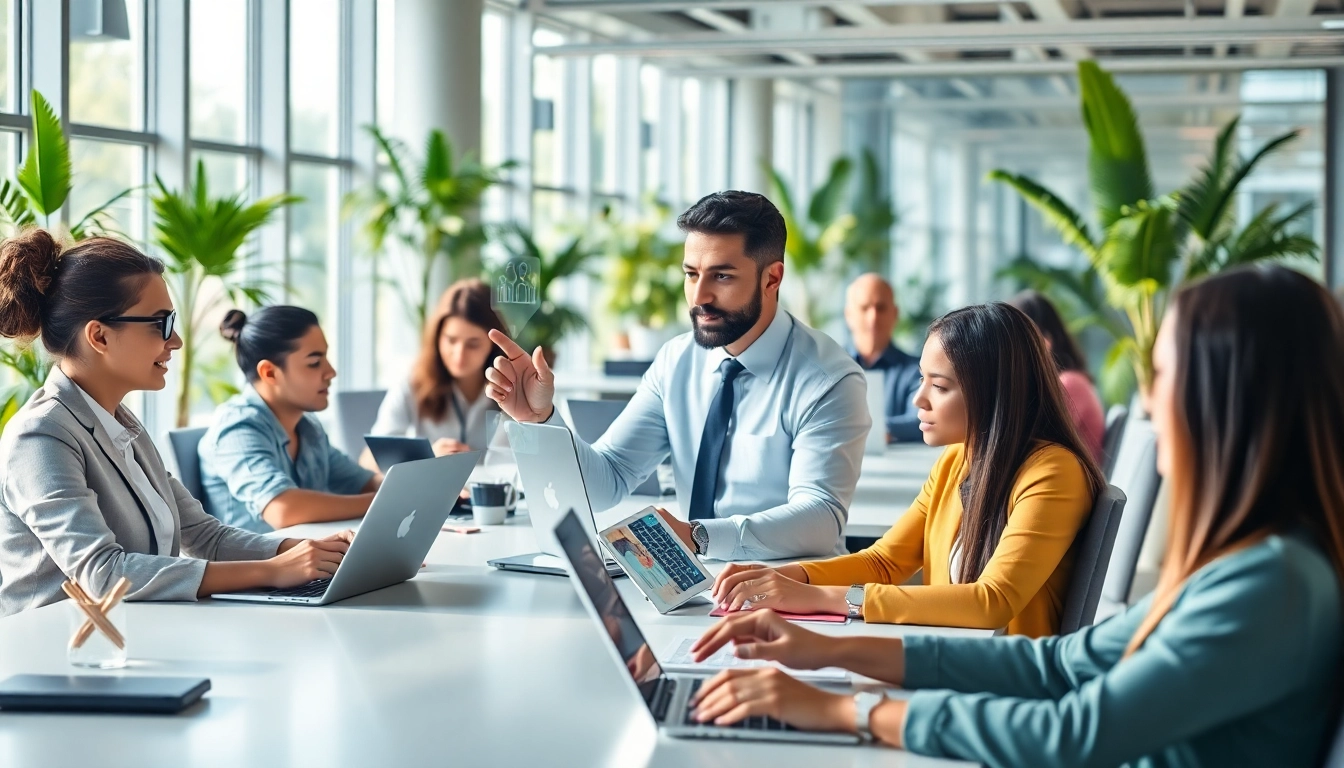 Engage with a cutting-edge enterprise assistant supporting team members in a modern office.