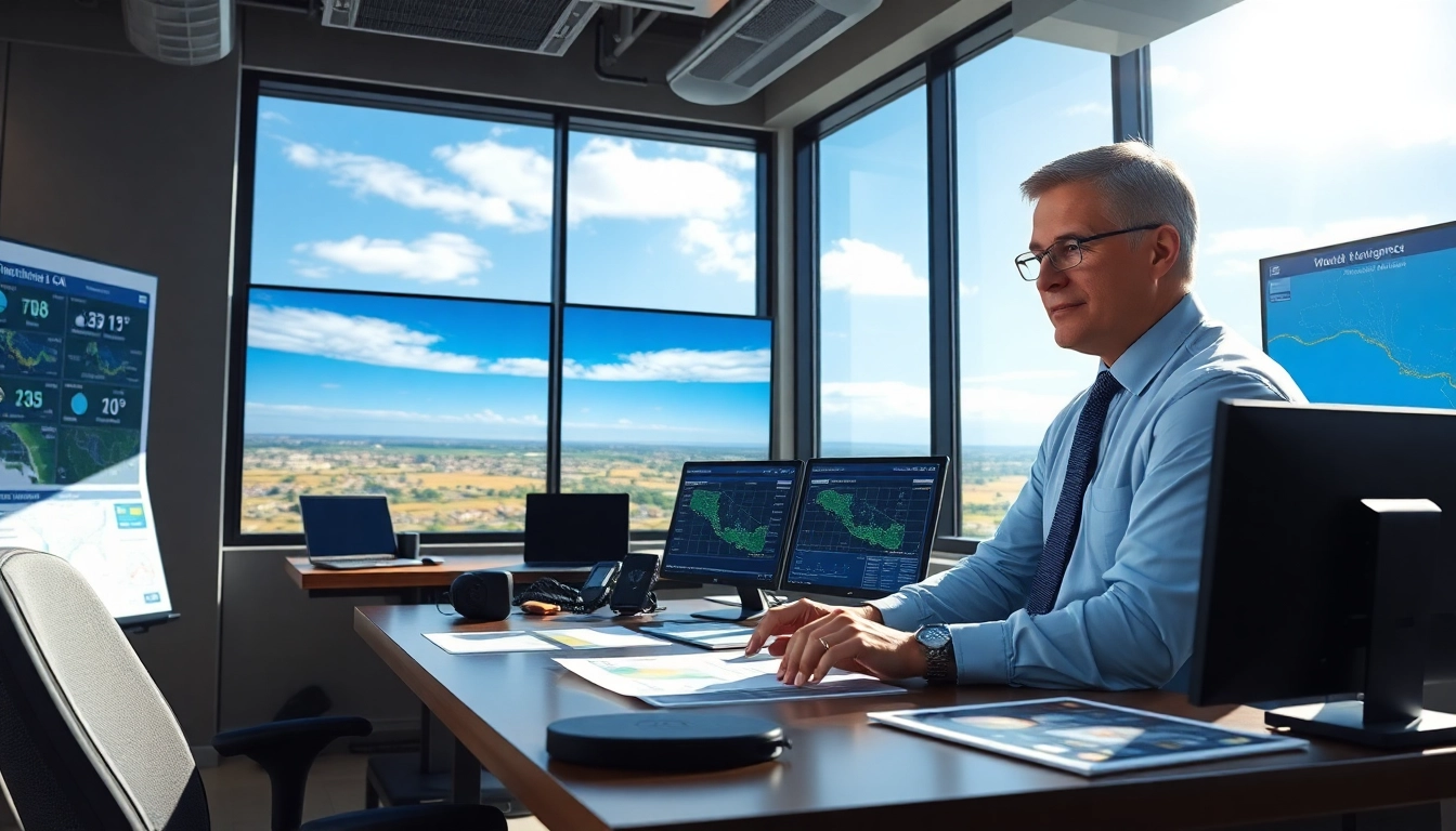 Analyze Clarksburg CA weather with a meteorologist surrounded by charts and maps.