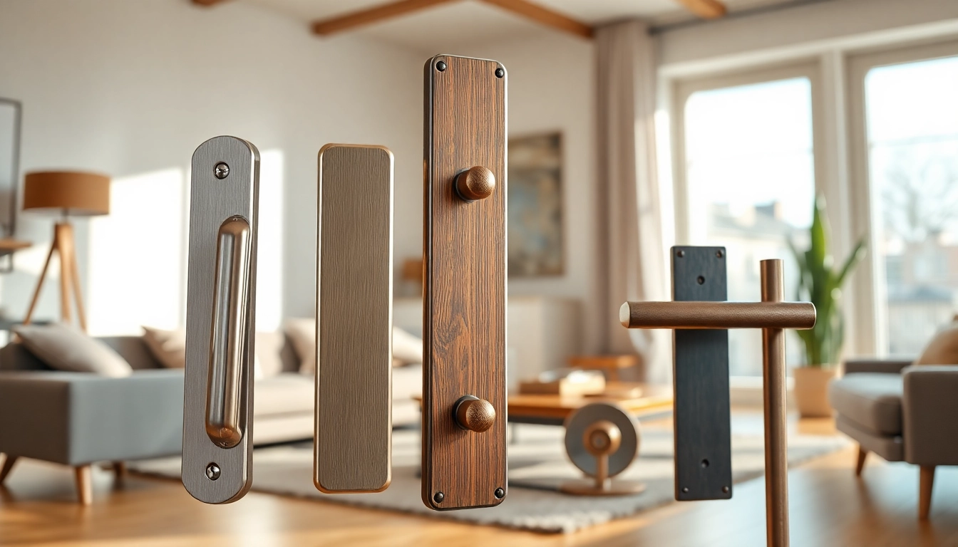 Showcasing various door handle manufacturers with unique styles and finishes in a modern home.