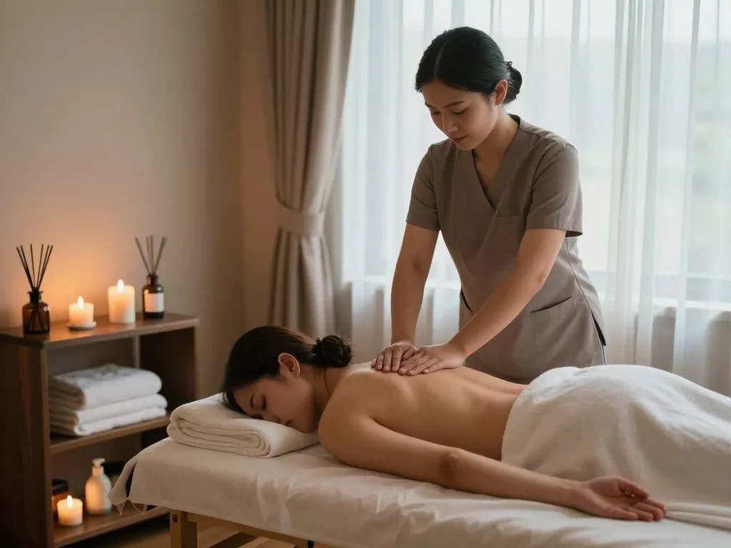 Tranquil massage therapy session featuring 역삼동마사지 in a serene spa environment.
