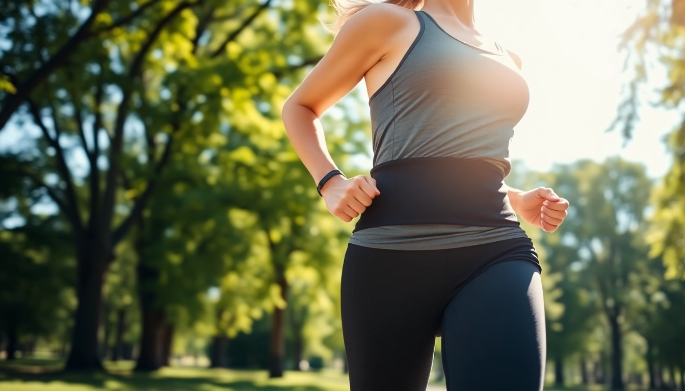 Runner showcasing the no bounce running belt in motion, combining sleek design with functionality.