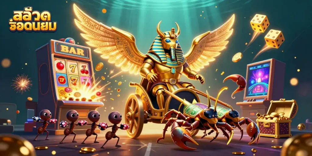 Experience thrilling gameplay with สล็อตยอดนิยม in a vibrant, dynamic casino scene.