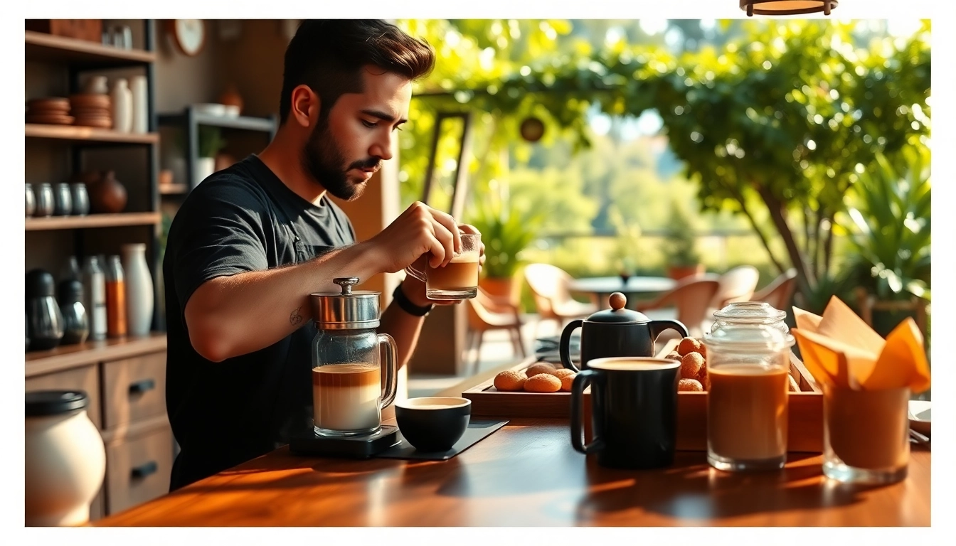 Disfruta de la experiencia en Coffee Shop lloret de mar con un barista sirviendo café fresco.