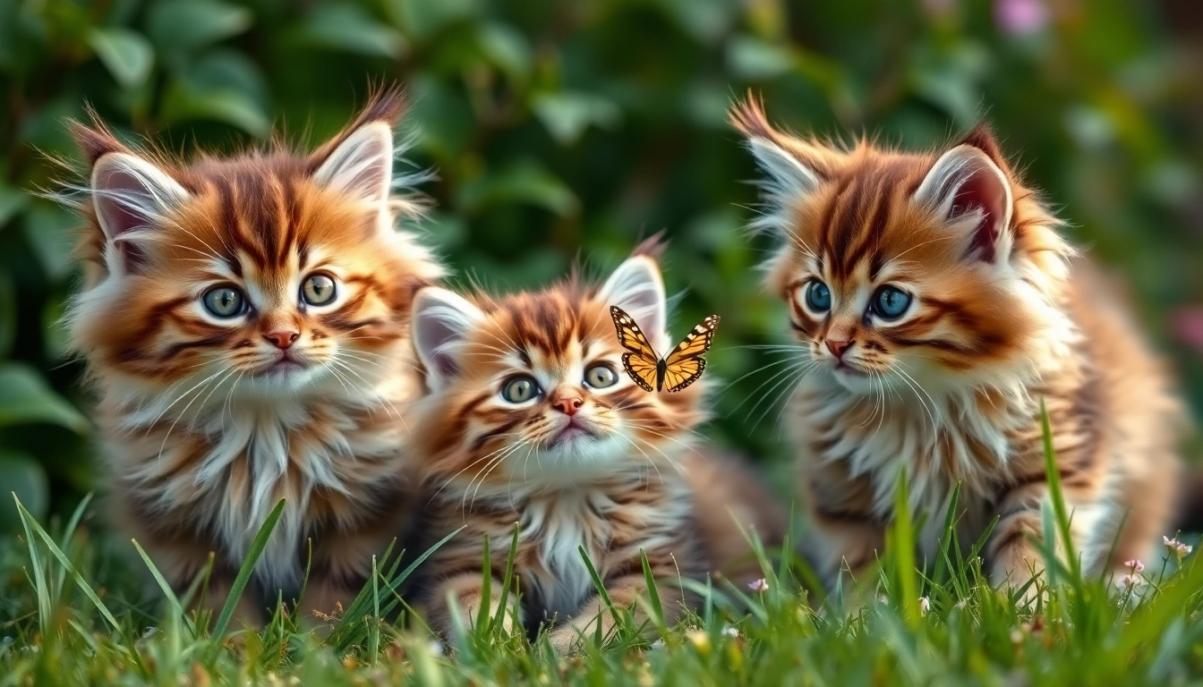 Maine Coon kittens for sale playing in a vibrant garden, showcasing their lush fur and playful spirit.
