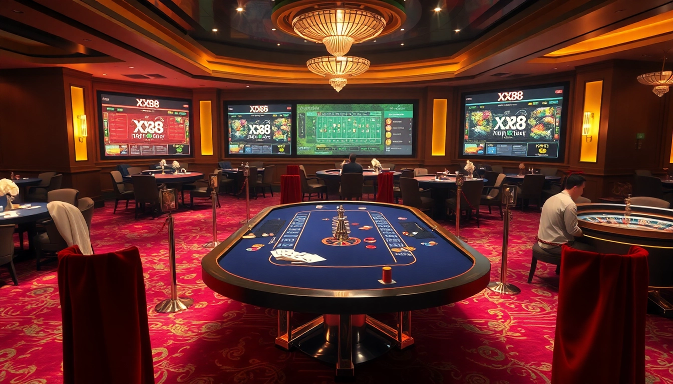Players engaging in baccarat at an upscale casino showcasing the essence of XX88 excitement.