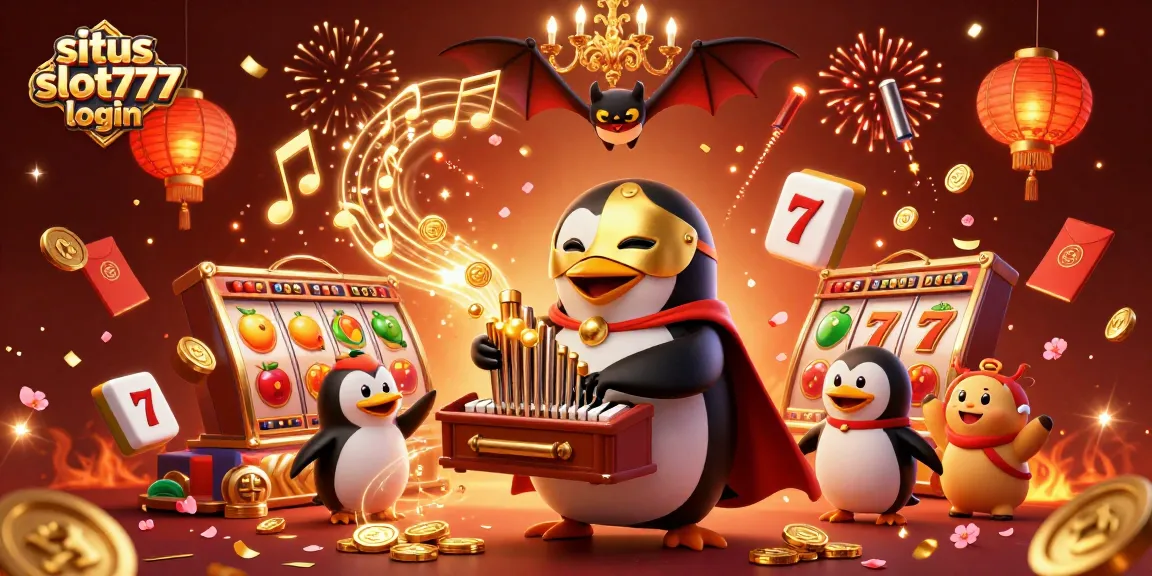 Engage with situs slot777 login while enjoying an exciting casino scene filled with slot machines and festive decorations.