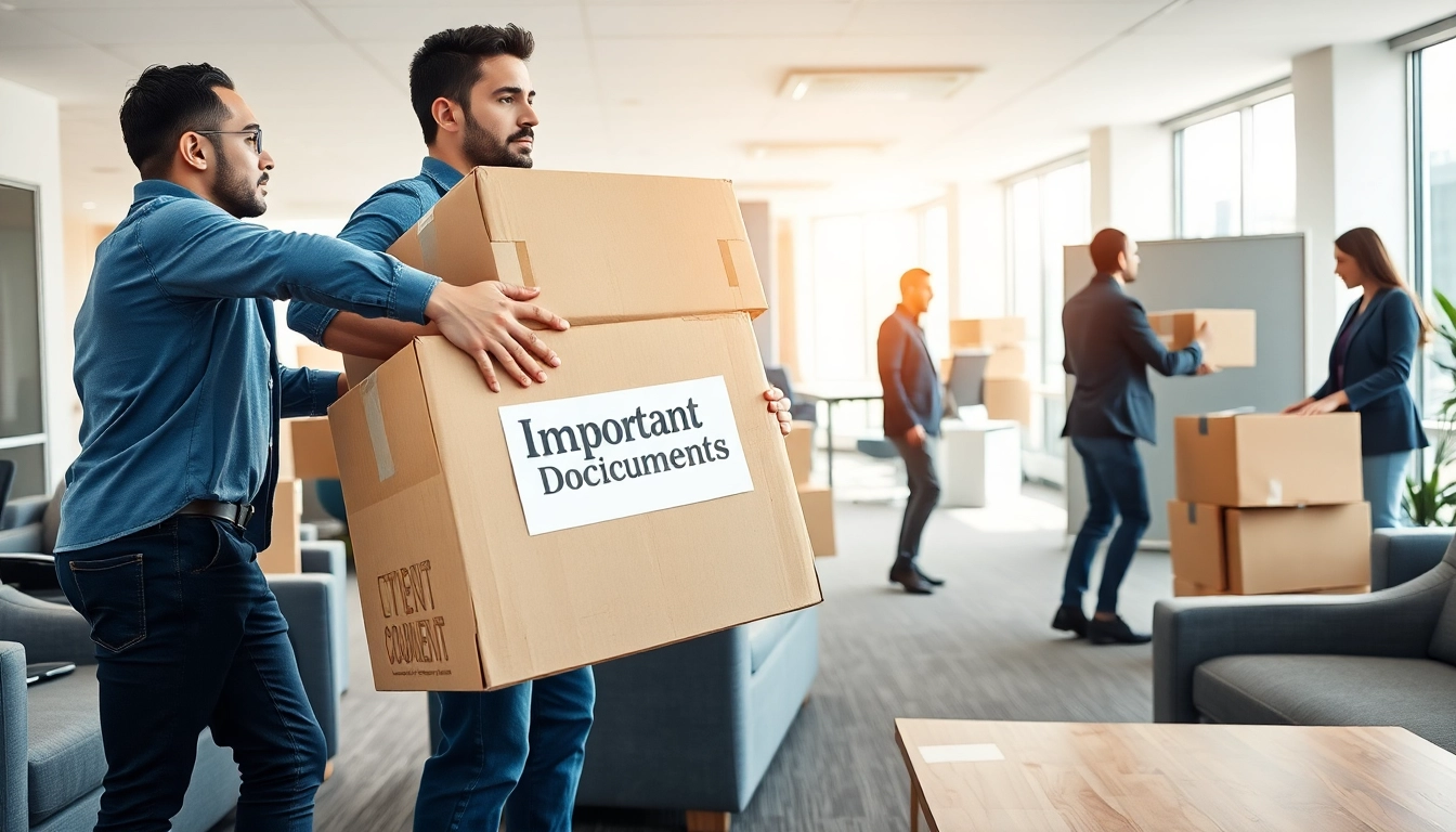 Team engaged in a Corporate relocation, packing office essentials for a smooth move.