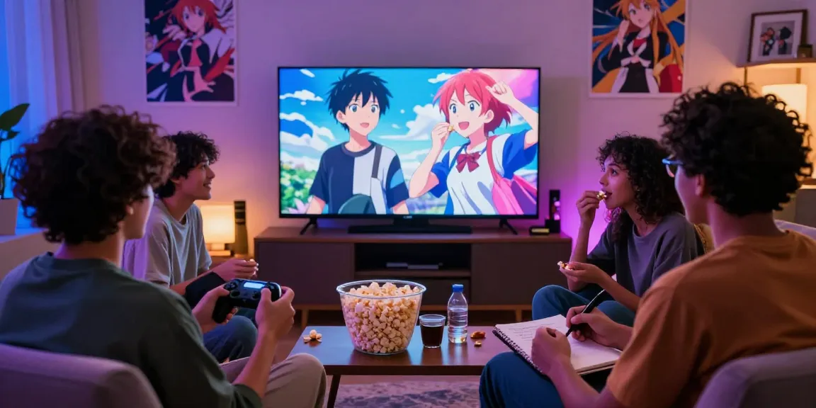 Teman-teman menikmati malam nonton anime di AnimePlay dengan suasana ceria.
