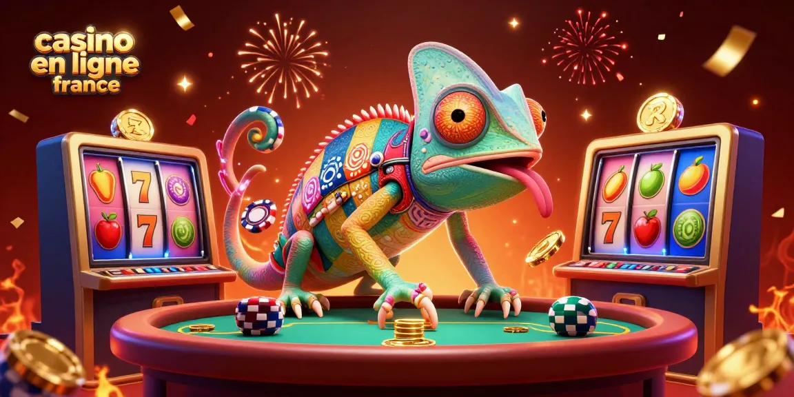 Dans ce casino en ligne France, le propriétaire caméléon célèbre un jackpot avec des jeux d'argent colorés.