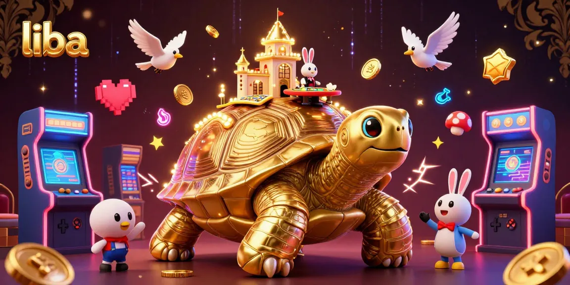 Liba showcases captivating golden tortoise casino scene with dynamic characters and colorful game elements.
