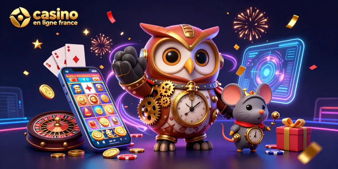 Célébrez avec un casino en ligne France, où un hibou voyageur du temps et un compagnon souris animent des éléments de jeu captivants.