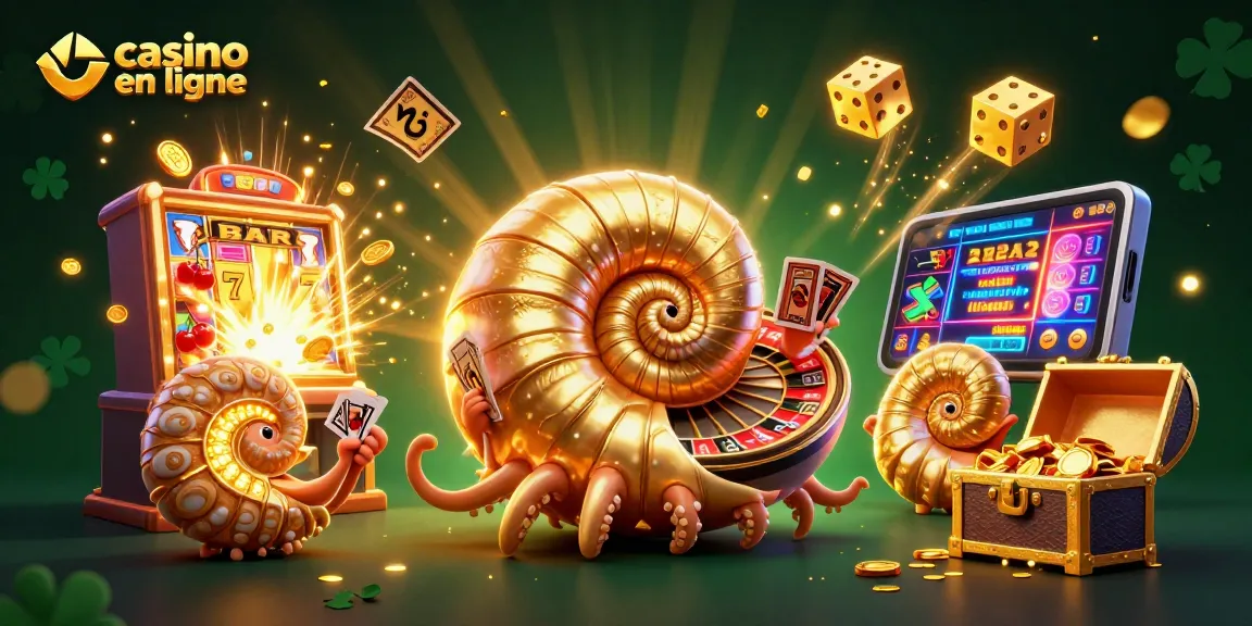 Jouez au casino en ligne avec un nodule géant et des compagnons ammonites dans une scène vibrante et lumineuse.