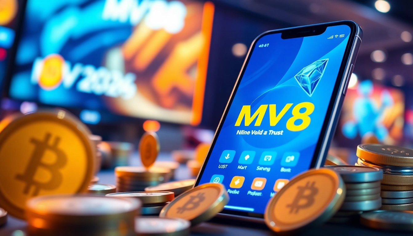 MV 88 app interface showcased on a smartphone with USDT symbols, highlighting innovative online gaming technology.