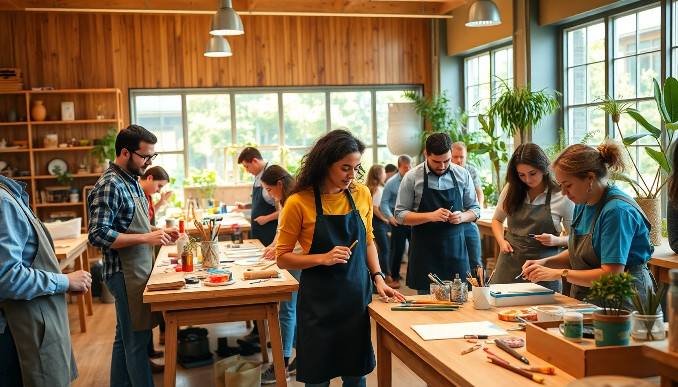 Engaging craft training programs with diverse participants collaborating on projects.
