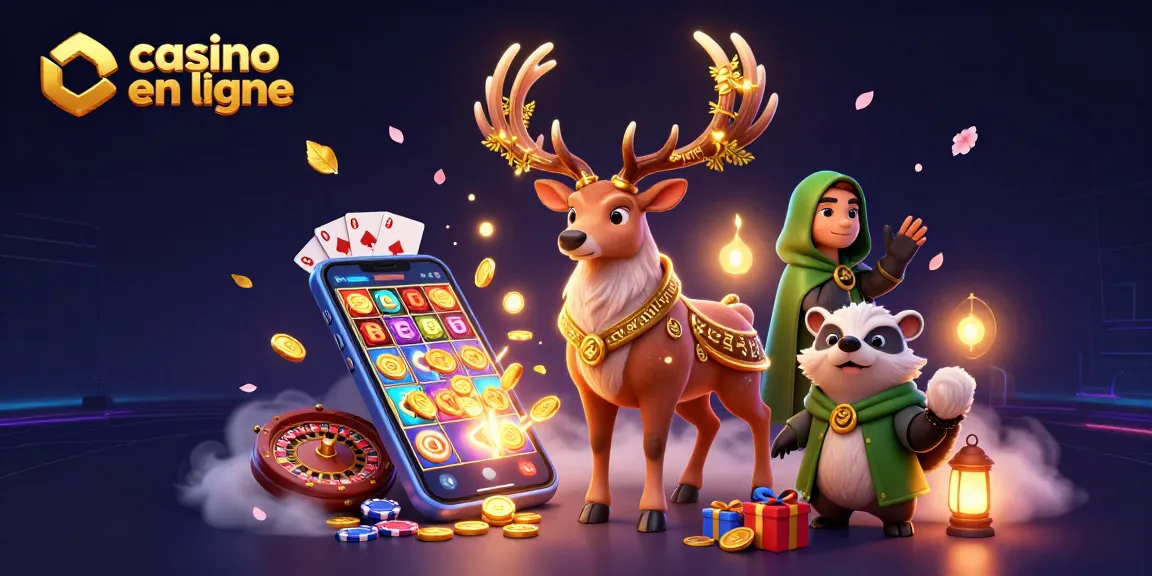 Plateau de jeu animé casino en ligne avec druid stag et badger, ambiance féerique.