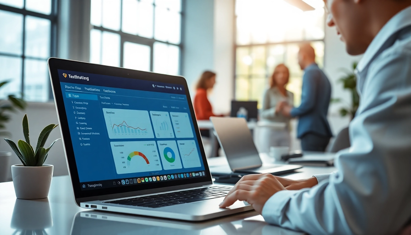 Enhance productivity with order processing software showcased on a laptop within a collaborative workspace.