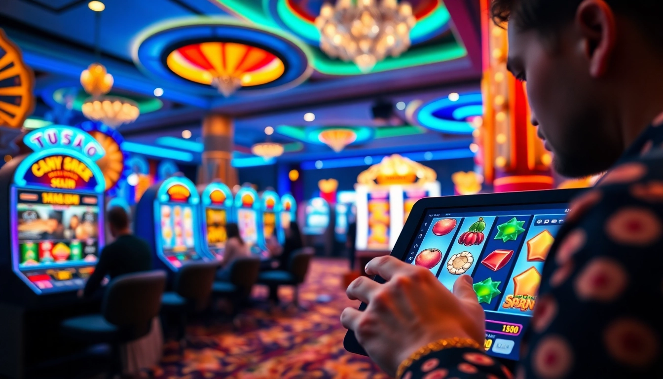 Play engaging Online slots Uk with colorful reels in an energetic casino environment.