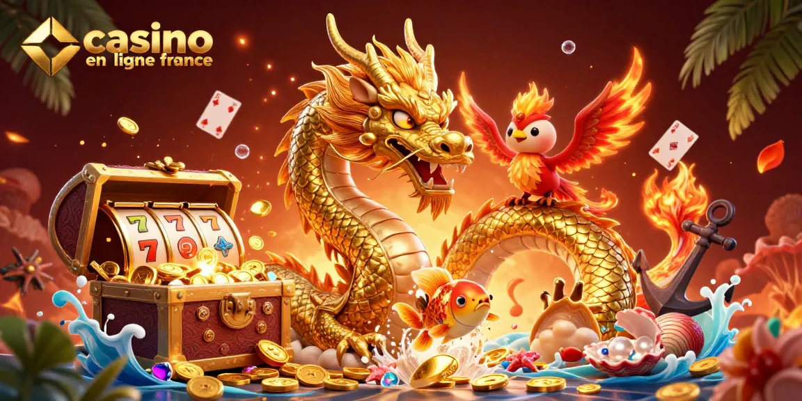 Jouer aux machines à sous dans un casino en ligne France avec un dragon, un phénix et une carpe chanceuse.